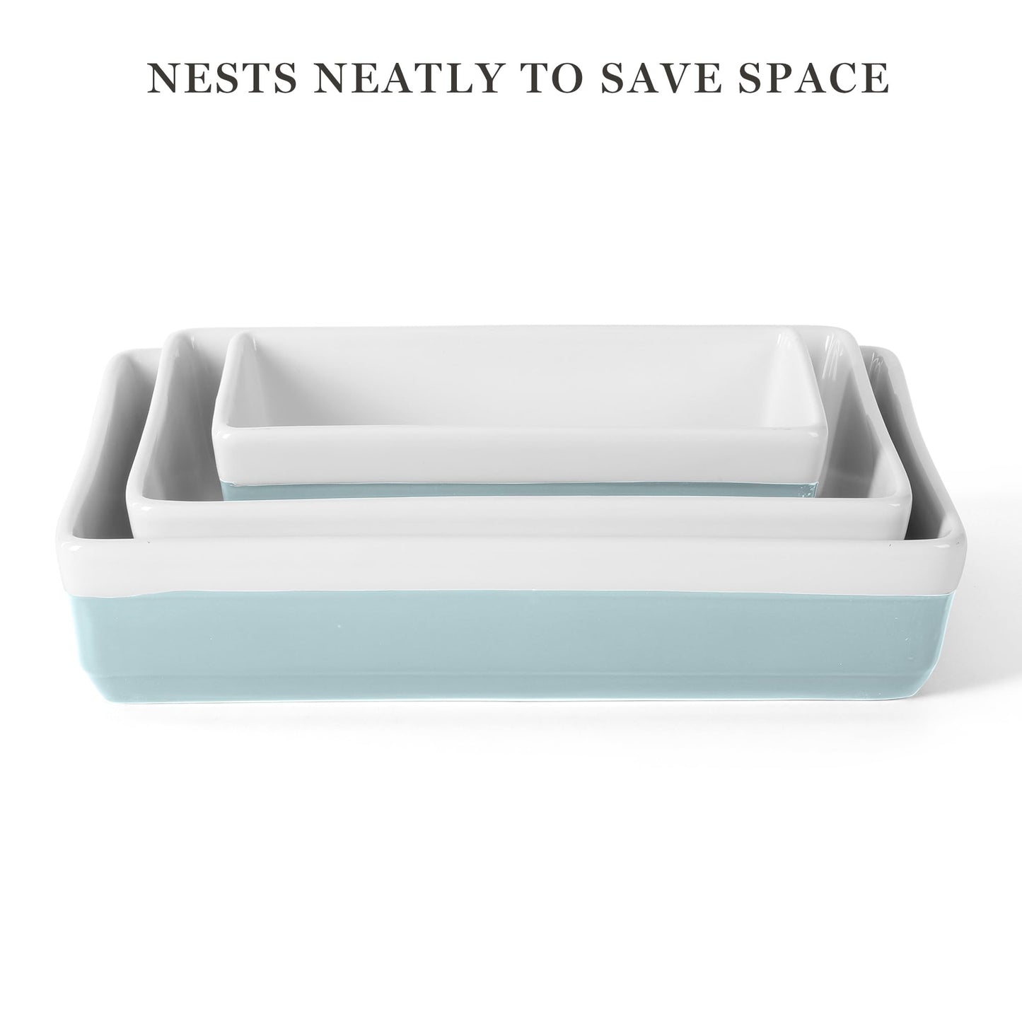 MARTHA STEWART 3-Piece Oven to Table Stoneware Bakeware Set – Baking Dish & Casserole Set – Dusty Blue – Durable Oven-Safe Bakeware for Baking and Serving