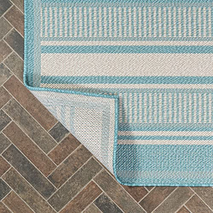 JONATHAN Y Double Stripe Indoor Outdoor Area Rug 5X8 Aqua/Beige, Haynes Modern for Backyard, Patio, Porch, Easy-Cleaning, High Traffic, Pet-Friendly, Non-Shedding (SMB202A-5)