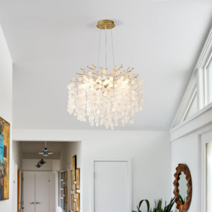 VBKK 18-Inch Coastal Chandelier, 6-Light Gold Tree Branch Chandelier, Modern Foyer Bedroom Chandeliers with Adjustable Height, Round Crystal Pendant Light Fixtures for Entryway Dining Room, E12
