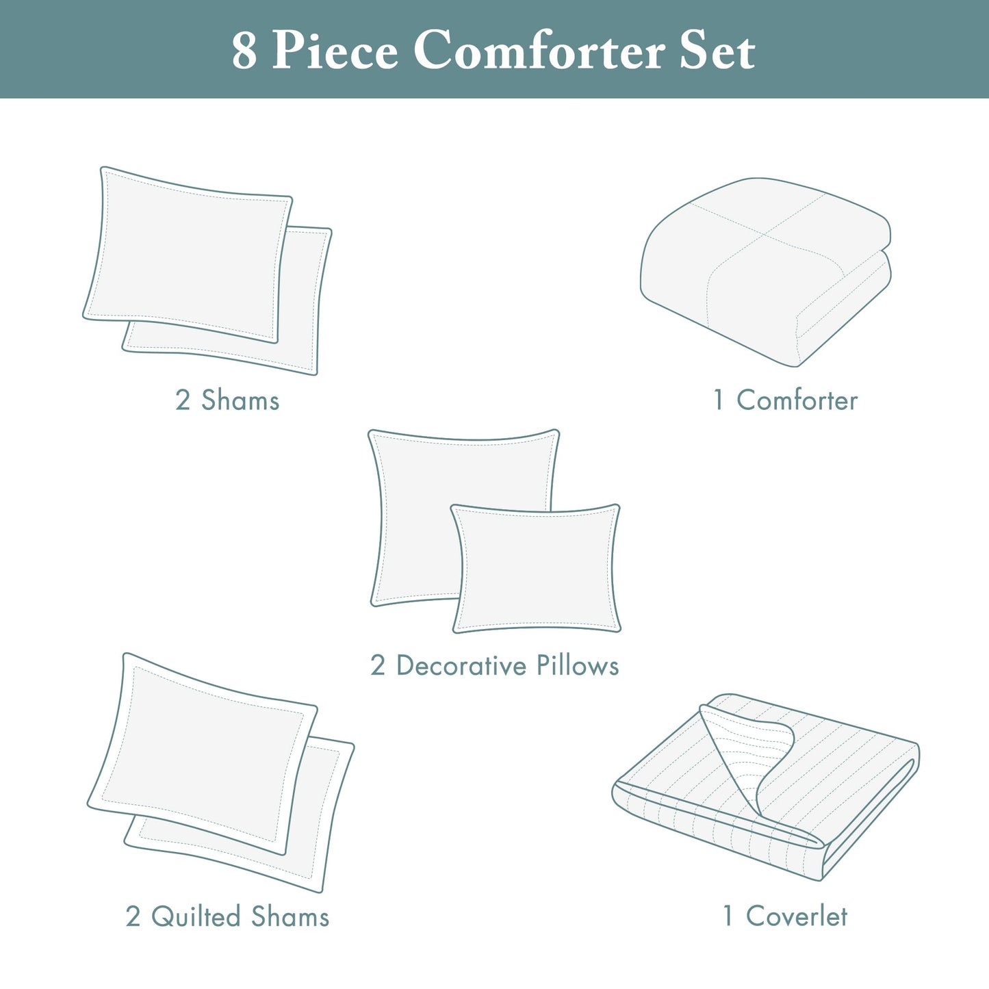 Madison Park Marina Comforter Quilt Combo Set - Modern Luxury Design, All Season Down Alternative Bedding, Matching Shams, Decorative Pillows, King/Cal King(104"x92"), Aqua 8 Piece