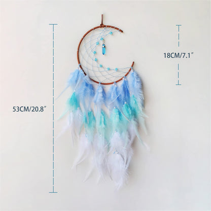 SOYUZU Blue Moon Dream Catcher Wall Decor Feather Dream Catchers with Pendant Handmade Dreamcatcher Wall Hanging Ornament for Bedroom Living Room Home Decor