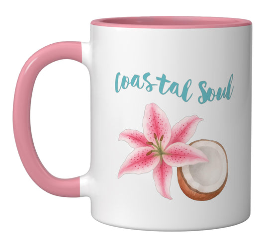 Coastal Soul Vintage Ceramic Mug, Pink/White