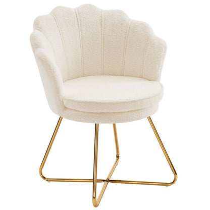 Furnimart Vanity Chair with Back, Shell Accent Chair for Living Room, Criss Cross Chair with Gold Legs, Makeup Chair for Bedroom Desk Chair no Wheels, Faux Fur White