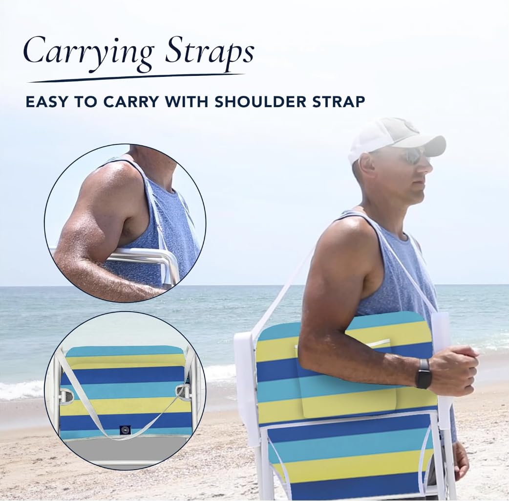Caribbean Joe Folding Beach Chair, 1 Position Lightweight and Portable Foldable Outdoor Camping Chair with Carry Strap, Bold Stripe