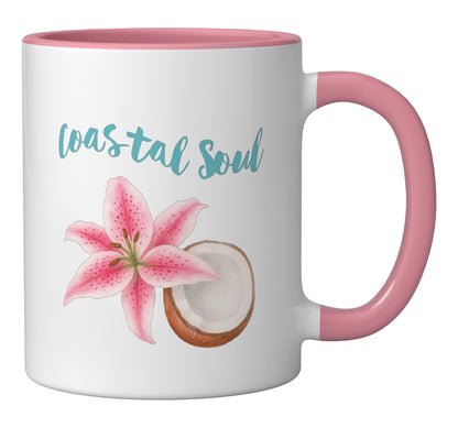 Coastal Soul Vintage Ceramic Mug, Pink/White