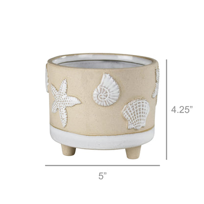 HomArt Seashell Cachepot, 5-inch Diameter, Ceramic