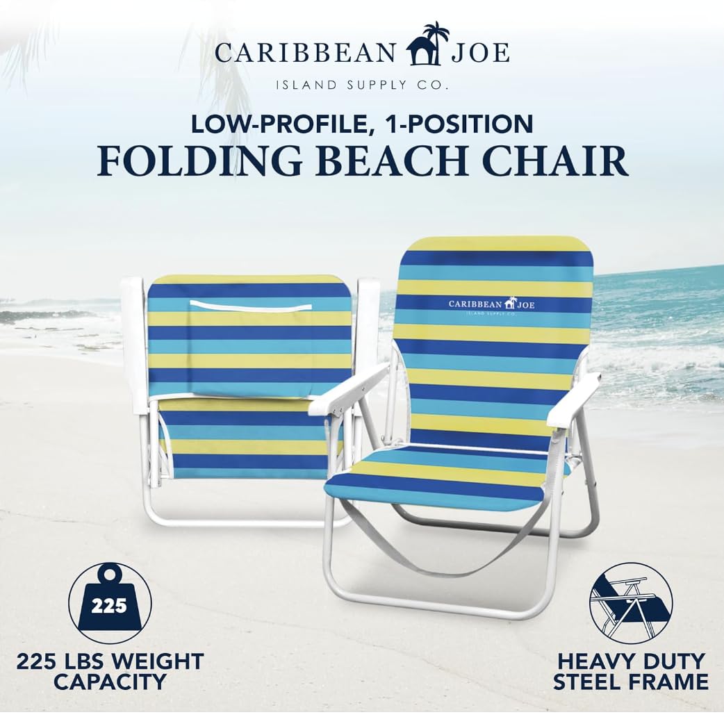 Caribbean Joe Folding Beach Chair, 1 Position Lightweight and Portable Foldable Outdoor Camping Chair with Carry Strap, Bold Stripe