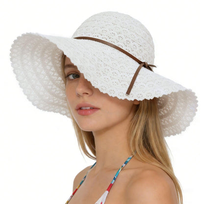 Oweisong Beach Hats for Women Summer Sun Hat Floppy Packable Wide Brim Lace Hats for Vacation Travel