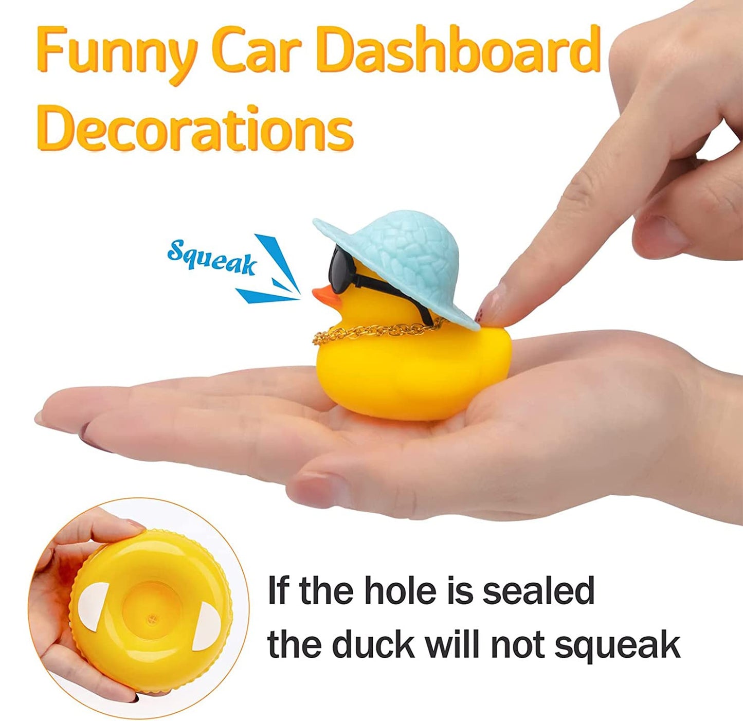 wonuu Car Rubber Duck, Yellow Duck Decoration Dashboard with Sun Hat Swim Ring Necklace Sunglasses for Car Dashboard Decorations