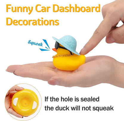 wonuu Car Rubber Duck, Yellow Duck Decoration Dashboard with Sun Hat Swim Ring Necklace Sunglasses for Car Dashboard Decorations