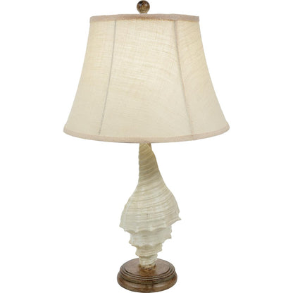 BLACK FOREST DECOR White Conch Shell Table Lamp – Coastal Nautical Beach Lamp with Burlap Shade – 28"