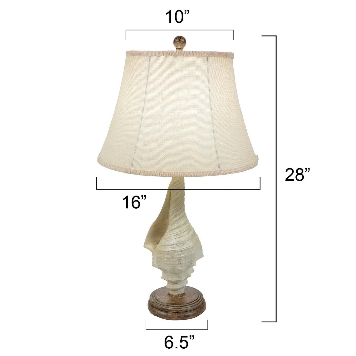 BLACK FOREST DECOR White Conch Shell Table Lamp – Coastal Nautical Beach Lamp with Burlap Shade – 28"