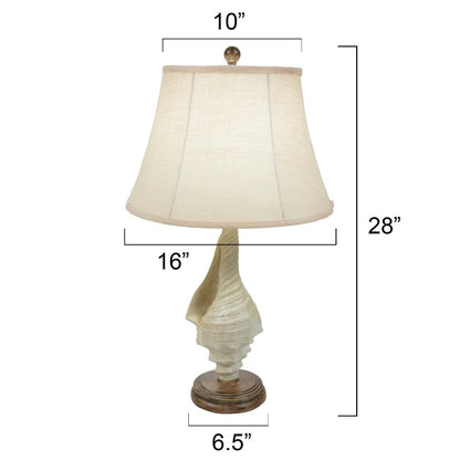 BLACK FOREST DECOR White Conch Shell Table Lamp – Coastal Nautical Beach Lamp with Burlap Shade – 28"