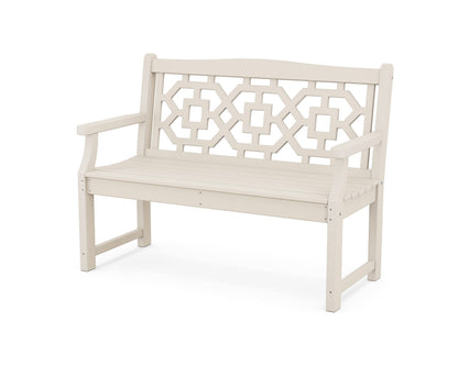 Martha Stewart by POLYWOOD Chinoiserie 48" Outdoor Bench for Patio, Porch & Backyard, Sand - Durable All-Weather HDPE Garden Seat with Back Support - Classic 2 Person Seating, Made in The USA