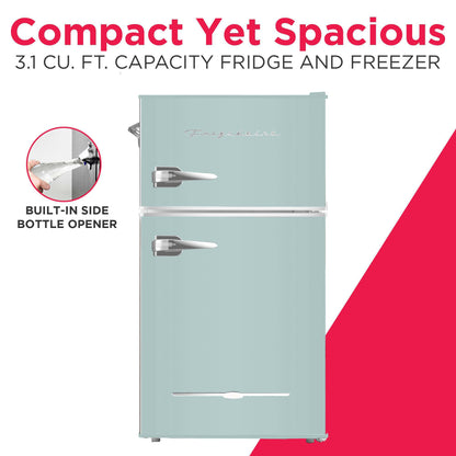 Frigidaire EFR840 Retro Mini Fridge with Freezer & Side Bottle Opener - Small 2 Door Refrigerator for Office Bar or College Dorm Room - 3.2 Cu Ft, Mint