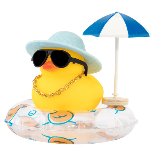 wonuu Rubber Duck Car Ornaments Dashboard Decorations for Cute Accessories with Straw Hat Necklace Sun Umbrella and Sunglasses, Blue