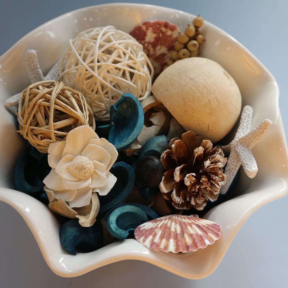 Qingbei Rina Blue Potpourri Bags,Ocean Breeze Scented Potpourri Bowl Filler Dried Flower,Home Fragrance Sachet of Petal,Coastal Seashell Decor,12oz