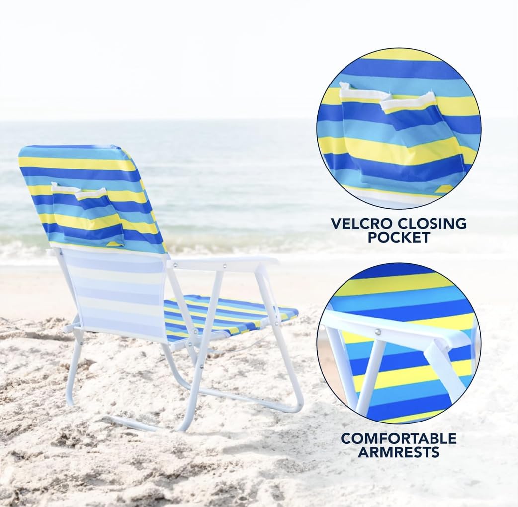 Caribbean Joe Folding Beach Chair, 1 Position Lightweight and Portable Foldable Outdoor Camping Chair with Carry Strap, Bold Stripe