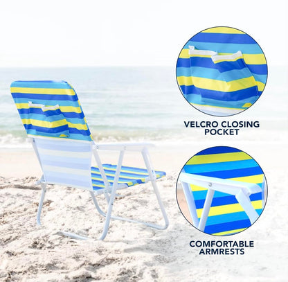 Caribbean Joe Folding Beach Chair, 1 Position Lightweight and Portable Foldable Outdoor Camping Chair with Carry Strap, Bold Stripe