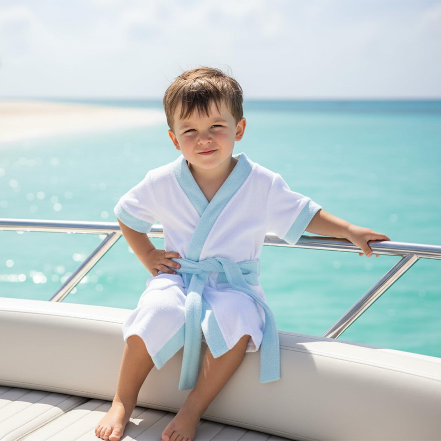 Motlapol Toddler Baby Boy Girl Swimsuit Cover Up Short Sleeve Color Block Belted Terry Cloth Poncho Infant Pool Beach Towel (Blue, 6-12 Months)