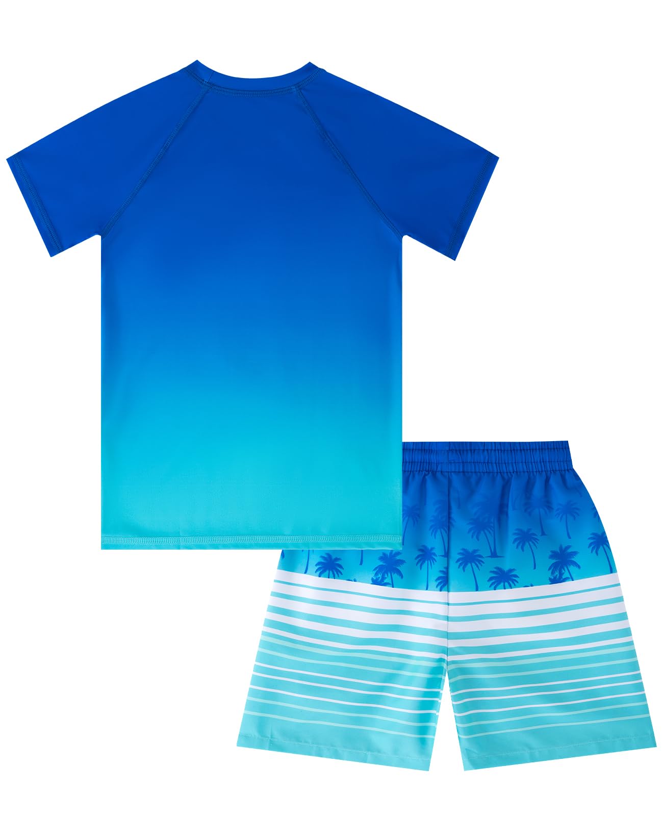 Boys Swim Sets Kids Short Sleeve Bathing Suit Blue Rash Guard for Boys Palm Tree Swim Trunks with Surfing Water Shirts Size 10