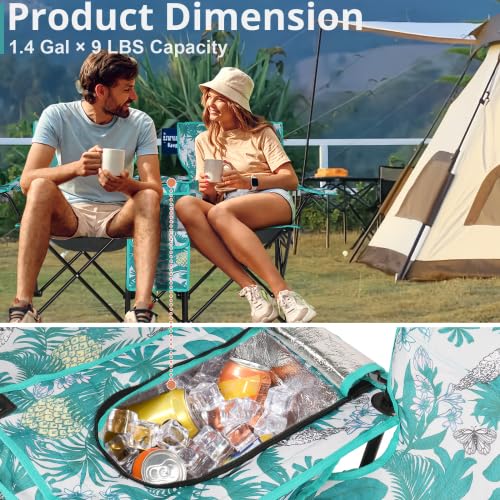 VINGLI Beach Chair with Umbrella for Adults, Double Camping Chair with Canopy & Cooler Fold-Up Table, Carrying Bag, Folding Chair for Outdoor (Pineapple Pattern)