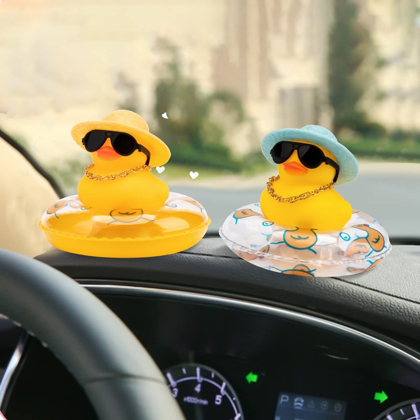 wonuu Car Rubber Duck Car Duck Decoration Dashboard Car Ornament for Car Dashboard Decoration Accessories with Mini Bachelor Cap Necklace and Sunglasses
