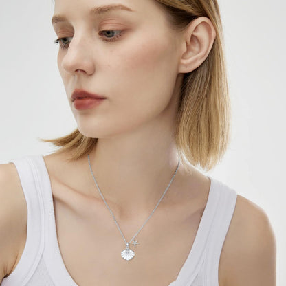 LWXIE Diamond Shell Starfish Necklace 925 Sterling Silver Sea Shell Charm Necklace for Women Beach Jewelry Gifts for Birthday