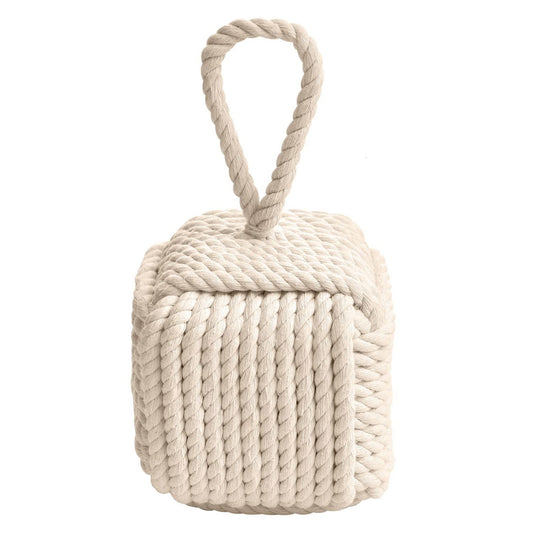Pomeat Decorative Nautical Door Stop, Sailors Knot Rope Stopper, Weighted Heavy Doorstop for Bedroom & Living Room, Window Wedge & Bookend - 5.2 inch (White)