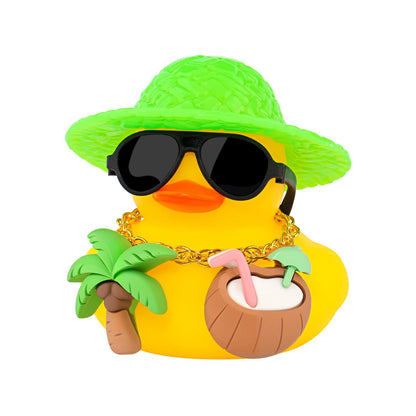 wonuu Summer Beachy Vacation Duckies, Tropical Paradise Rubber Duck Beach Surfing Ocean Voyage Rubber Ducks (Yellow, Coconut Drink, Palm Tree)