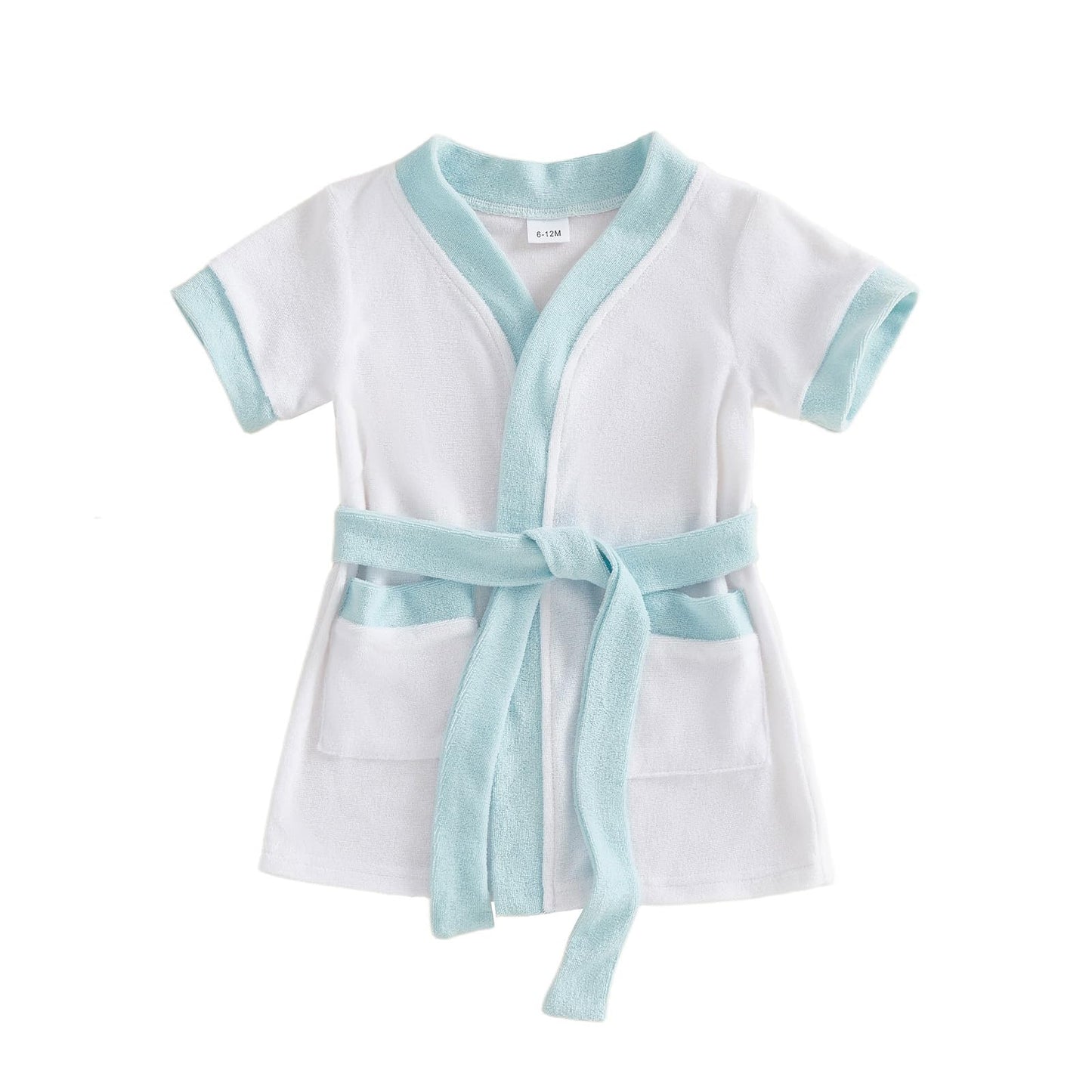 Motlapol Toddler Baby Boy Girl Swimsuit Cover Up Short Sleeve Color Block Belted Terry Cloth Poncho Infant Pool Beach Towel (Blue, 6-12 Months)
