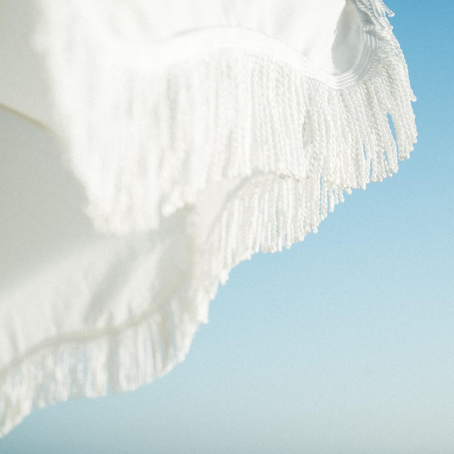 Business & Pleasure Co. Holiday Umbrella - Boho Beach Umbrella with White Fringe, UPF 50+, 1" Tilting Wood Pole, 5’ x 6.5’, Antique White