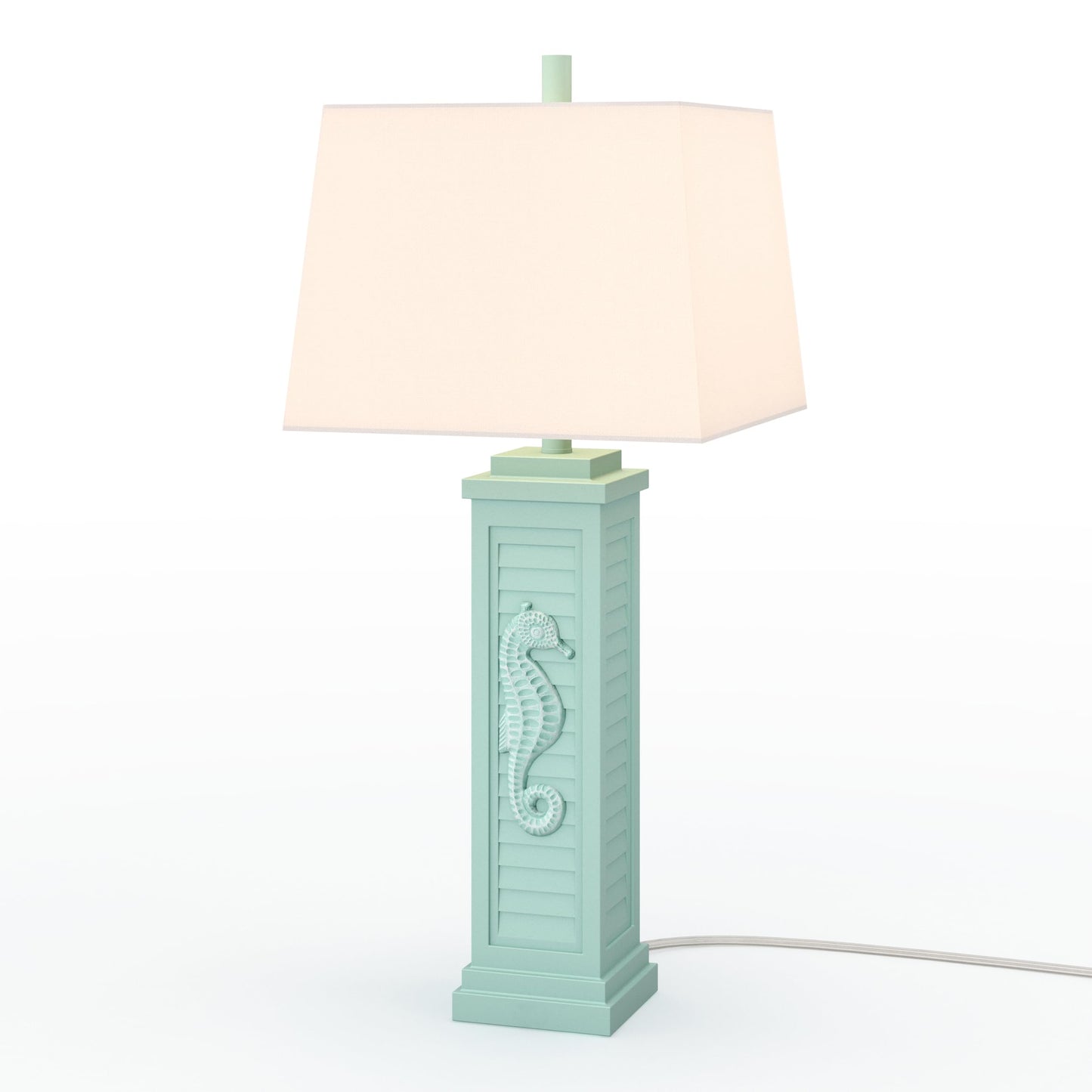 Lux Lighting Sea Horse Shutter 32” Teal Blue/Green Coastal Lamp with USB Charging Port (Set of 2) 3-Way Switch