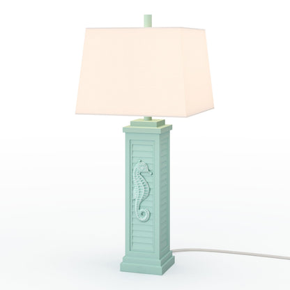 Lux Lighting Sea Horse Shutter 32” Teal Blue/Green Coastal Lamp with USB Charging Port (Set of 2) 3-Way Switch