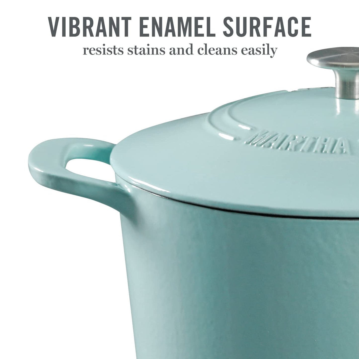 MARTHA STEWART Gatwick 7-Quart Enamel Cast Iron Dutch Oven – Martha Blue – Durable Heavy-Duty Dutch Oven for Slow Cooking, Braising & Baking