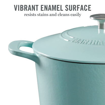 MARTHA STEWART Gatwick 7-Quart Enamel Cast Iron Dutch Oven – Martha Blue – Durable Heavy-Duty Dutch Oven for Slow Cooking, Braising & Baking