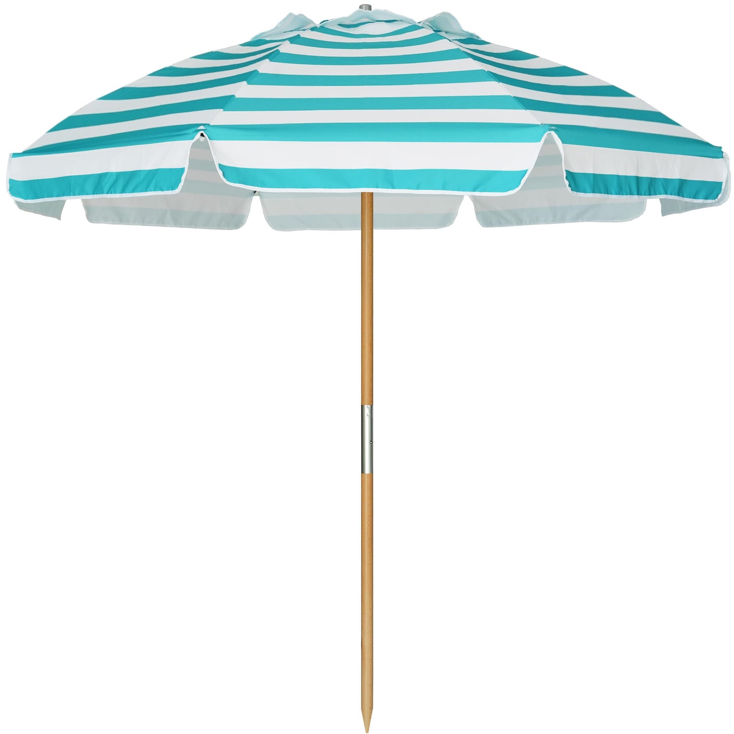 AMMSUN 7.5ft Heavy Duty HIGH Wind Beach Umbrella Commercial Grade Patio Beach Umbrella with Air Vent Ash Wood Pole & Carry Bag Turquoise White