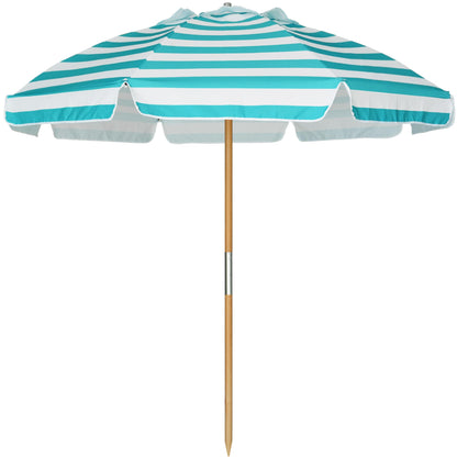 AMMSUN 7.5ft Heavy Duty HIGH Wind Beach Umbrella Commercial Grade Patio Beach Umbrella with Air Vent Ash Wood Pole & Carry Bag Turquoise White