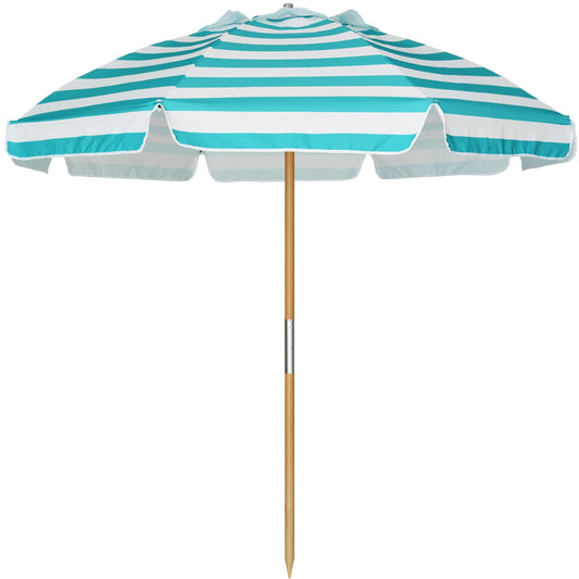 AMMSUN 7.5ft Heavy Duty HIGH Wind Beach Umbrella Commercial Grade Patio Beach Umbrella with Air Vent Ash Wood Pole & Carry Bag Turquoise White