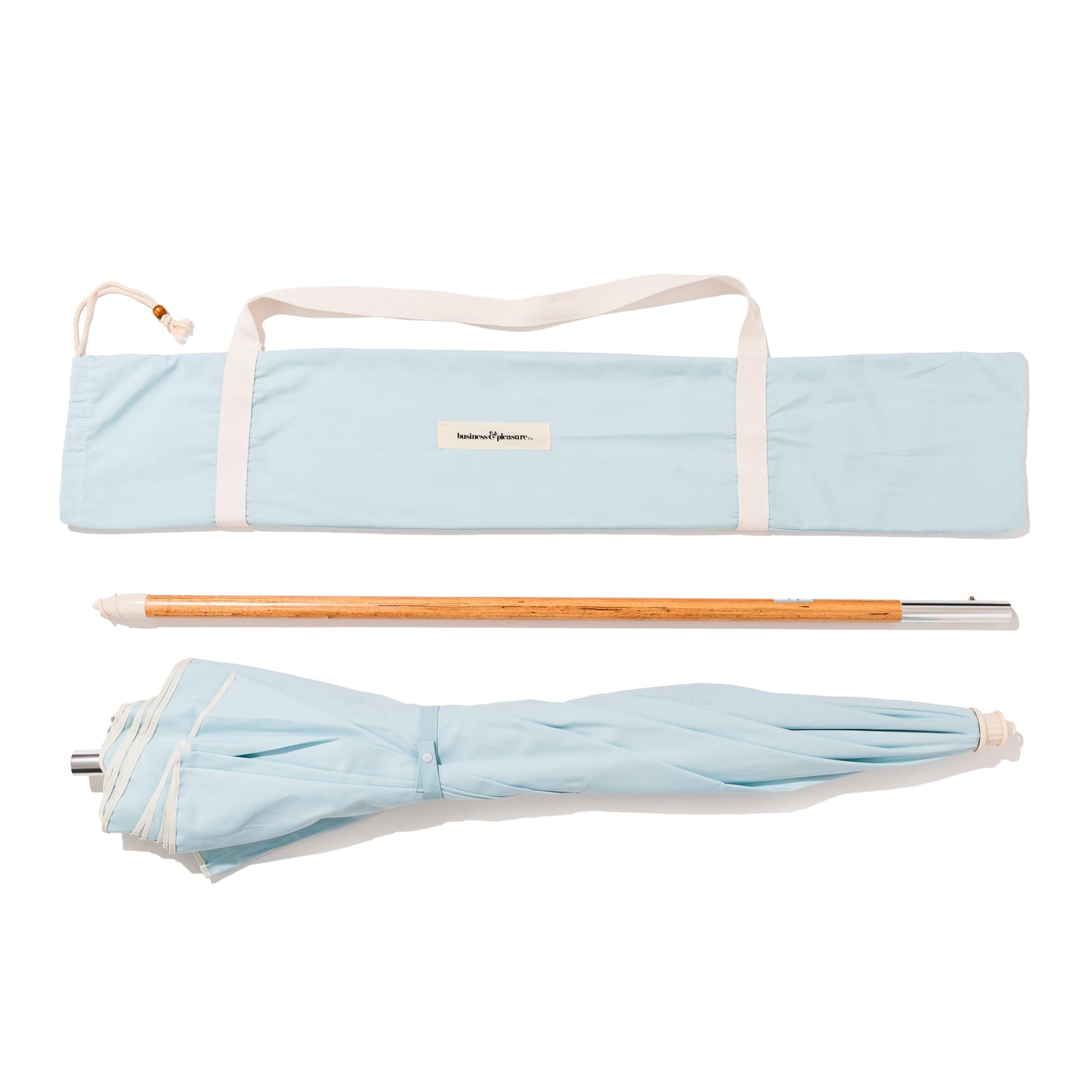 Business & Pleasure Co. Rio Umbrella Scalloped Brim For Beach, Patio or Picnic - 6' Boho Beach Umbrella, 7' Tall Wood Pole, UPF 50+, Santorini Blue