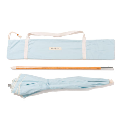 Business & Pleasure Co. Rio Umbrella Scalloped Brim For Beach, Patio or Picnic - 6' Boho Beach Umbrella, 7' Tall Wood Pole, UPF 50+, Santorini Blue