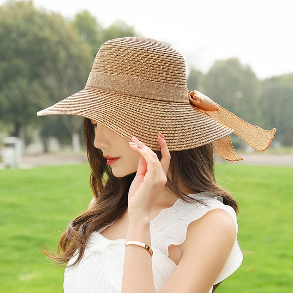 Women Floppy Sun Hat with Wide Brim, Foldable Roll-Up Straw Beach Hat Summer Hat for Travel (Pink)