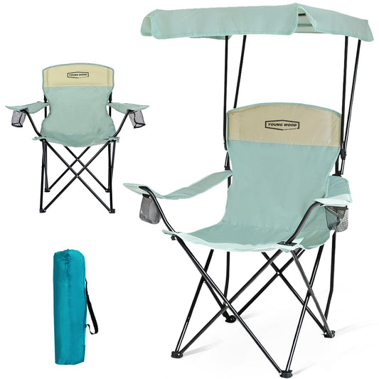 YOUNG WOOD Portable Camping Chair Beach Chair with Shade Canopy, Fold Lightweight Oversized for All, Easy to Open and Close Without Installation, Side Pocket Design for All Outdoor Activities, Blue
