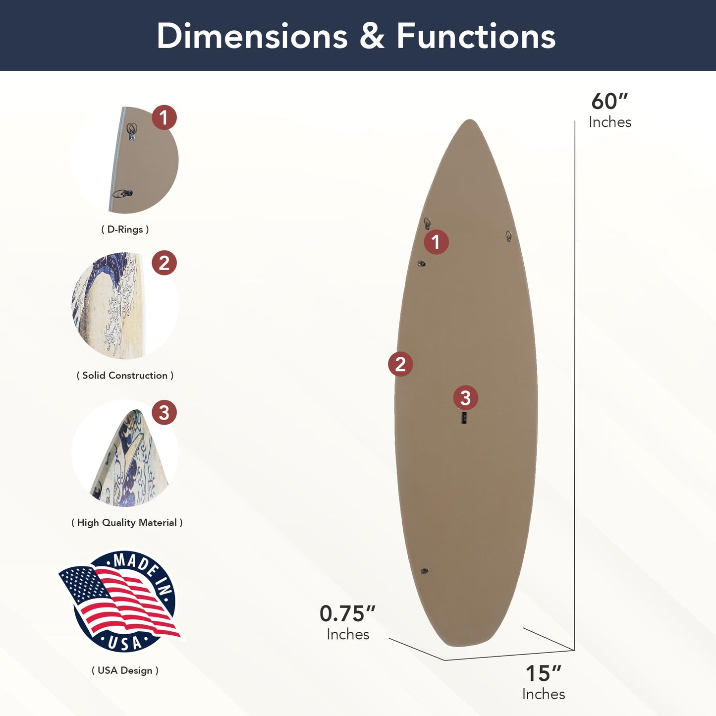 American Art Decor Surfboard Plaque Wall Sign - Beach House Wall Art - Large Tropical/Coastal Home Decor for Living Room, Bedroom, Bathroom, Patio, or Bar (The Great Wave off Kanagawa Wood, 60"x15")