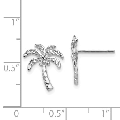14k White Gold Palm Tree Stud Earrings for Women, Tropical Beach Inspired Design with Island Vibes, Summer Vacation Jewelry, Lightweight Coastal Style Studs, Ocean and Nature Fashion Accessory