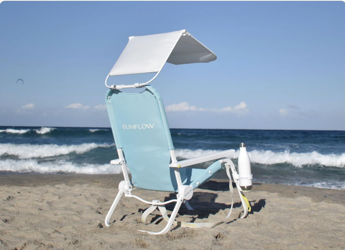 SUNFLOW Shore Thing Premium Beach Chair - Adjustable, Portable, Rust-Resistant, Reclining Beach Chair with UPF 50+ Sun Shade and Drink Holder for The Ultimate in Comfort (Sky Blue)