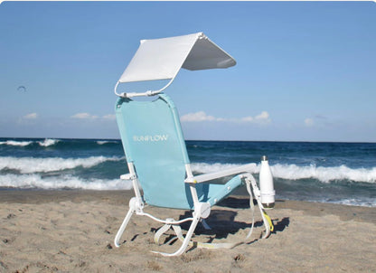 SUNFLOW Shore Thing Premium Beach Chair - Adjustable, Portable, Rust-Resistant, Reclining Beach Chair with UPF 50+ Sun Shade and Drink Holder for The Ultimate in Comfort (Sky Blue)