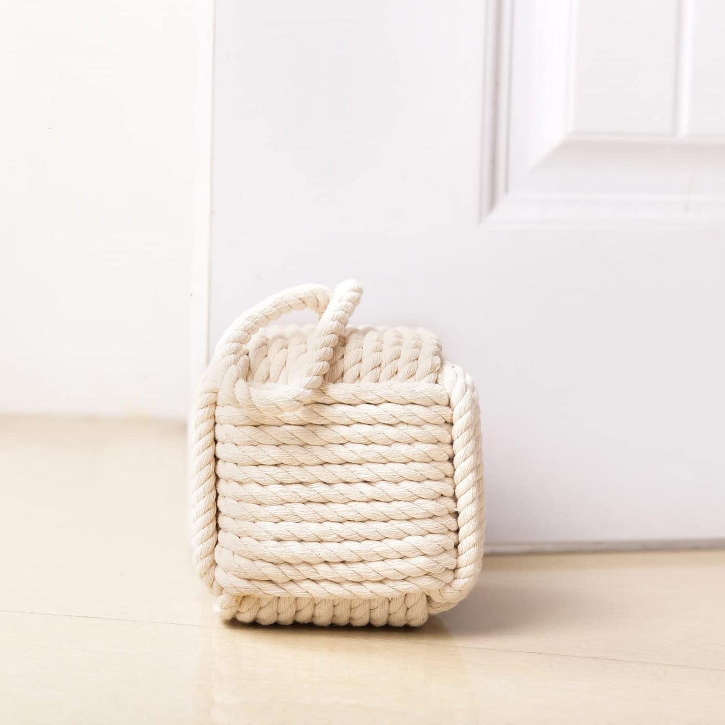Pomeat Decorative Nautical Door Stop, Sailors Knot Rope Stopper, Weighted Heavy Doorstop for Bedroom & Living Room, Window Wedge & Bookend - 5.2 inch (White)