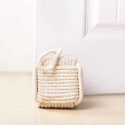 Pomeat Decorative Nautical Door Stop, Sailors Knot Rope Stopper, Weighted Heavy Doorstop for Bedroom & Living Room, Window Wedge & Bookend - 5.2 inch (White)