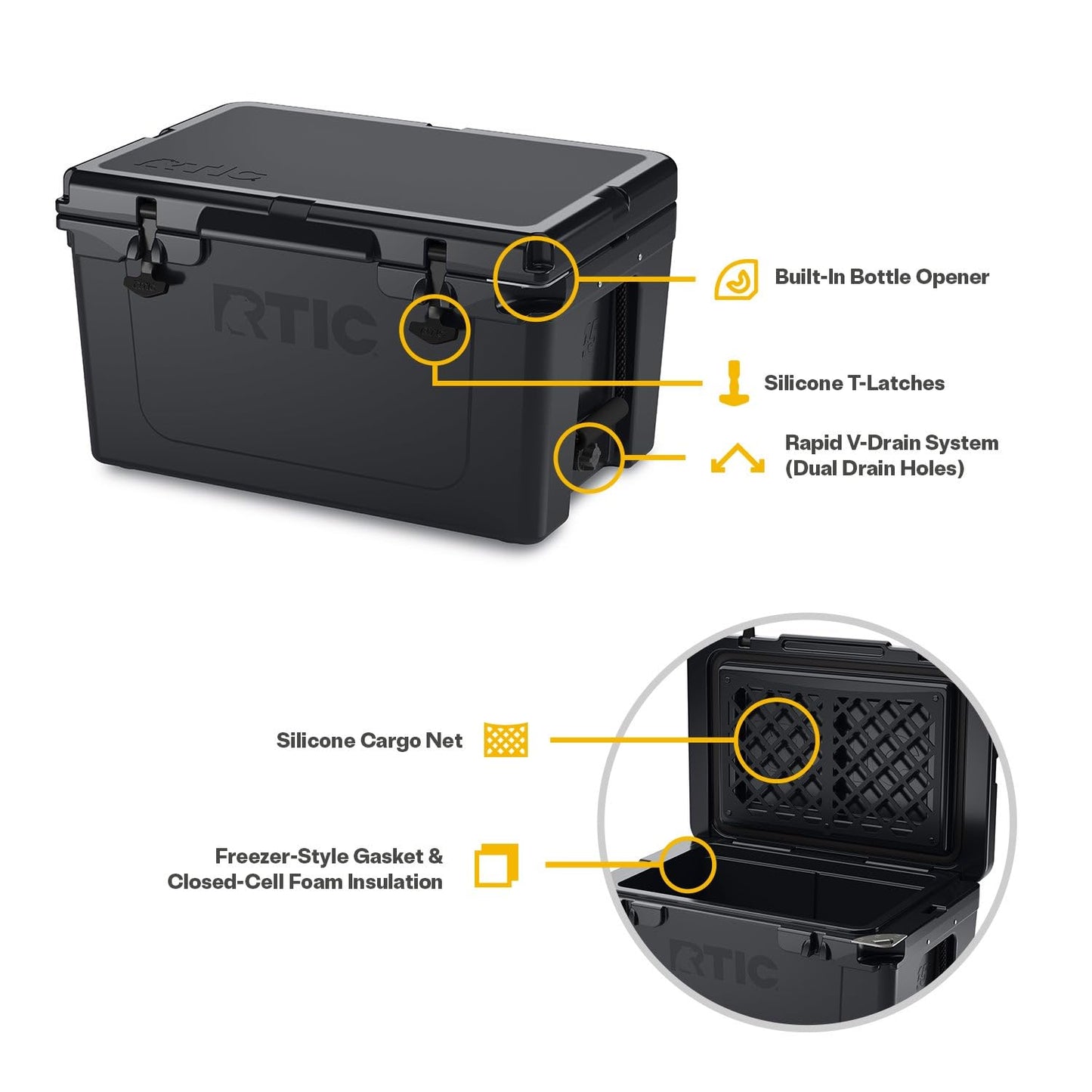RTIC 45 QT Ultra-Tough Cooler Hard Insulated Portable Ice Chest Box for Beach, Drink, Beverage, Camping, Picnic, Fishing, Boat, Barbecue, Lagoon
